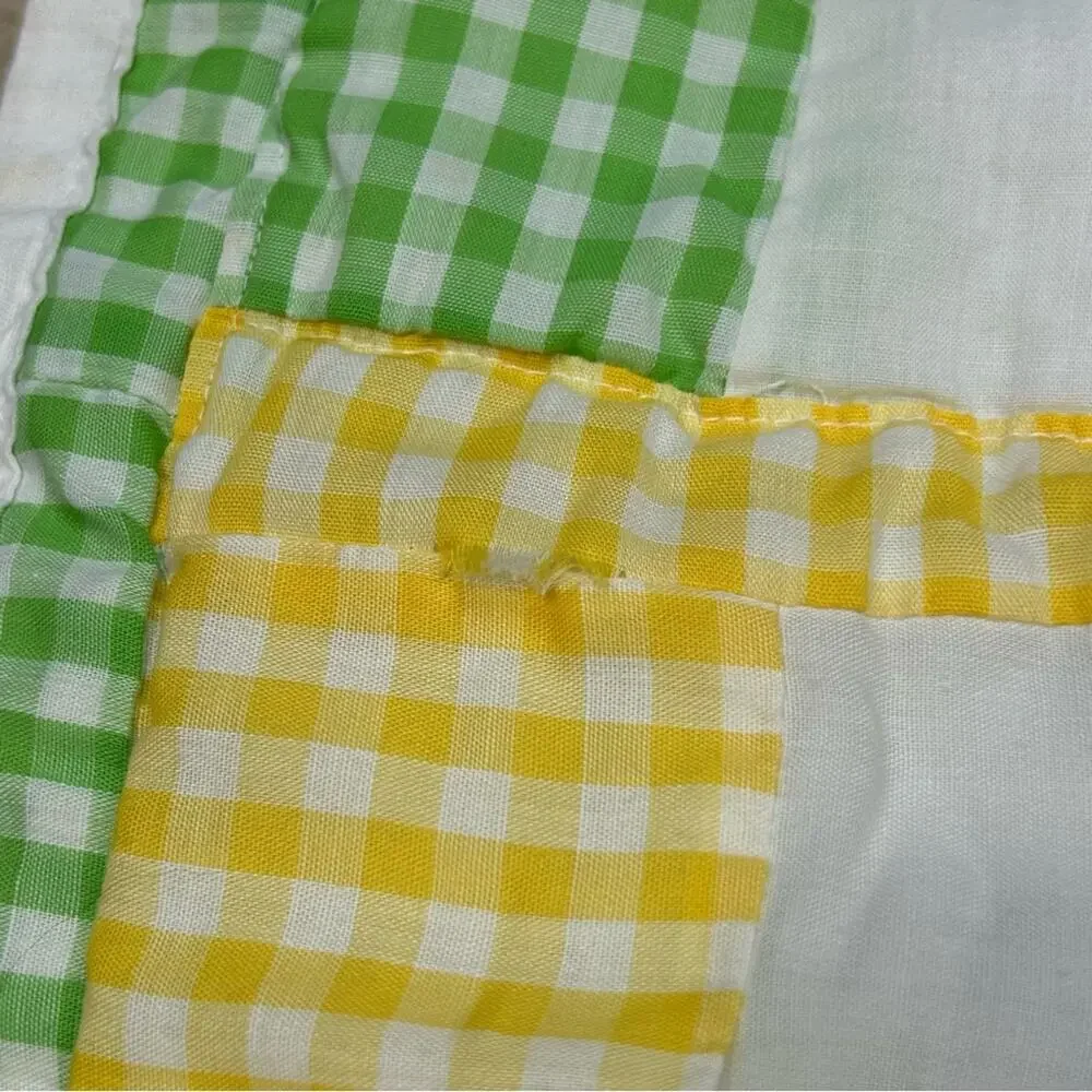 Vintage Handmade Elephant Gingham Baby Crib Yellow Green Quilt 45